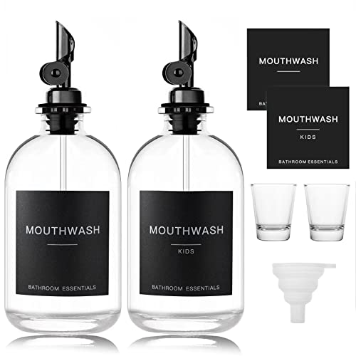 HomeFeel Black Glass Mouthwash Dispenser with Cups - 12.7 oz, 2 Pack