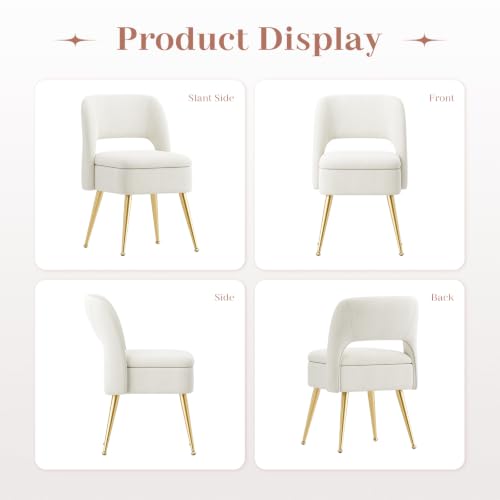 MALOL Beige Vanity Chair with Storage & Open Back, Adjustable Gold Metal Legs