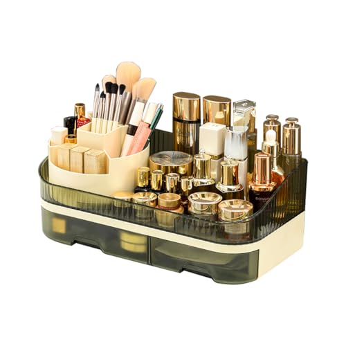 Makeup Organizer with Dual Drawers - Large Capacity Countertop Cosmetic Storage for Skincare Vanity Bathroom