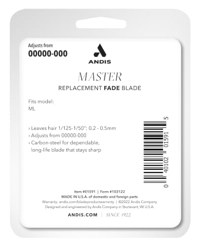 Andis Fade Master Carbon Steel Blade Replacement for ML Clippers - Adjusts 00000-000 - Chrome - Variation of THIS listing