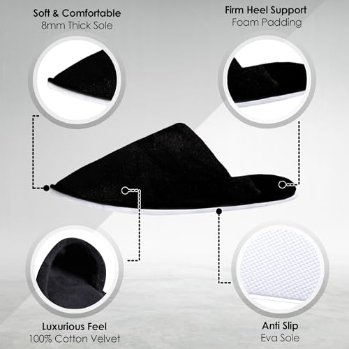 Indoor Spa Slippers 6?12 Pairs ? Unisex Washable, Non-Slip Closed Toe Disposable Slippers for Guests, Bathroom, Bedroom, Hotel, House, Bride, Travel and Shoeless Home