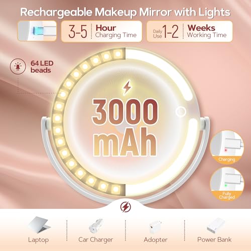 White Double-Sided Lighted Makeup Mirror with 30X Magnification & Phone Holder
