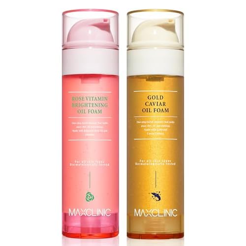 MAXCLINIC [K-Beauty] Rose Vitamin + Gold Caviar Oil Foam Gift Set | Daily Face Wash Oil Based Cleanser to Foam | Korean Skin Care Oil Cleanser for Dry Sensitive Skin