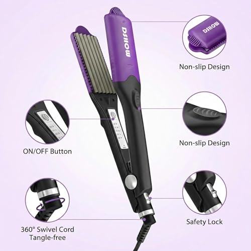 Purple 4-in-1 Hair Crimper with Interchangeable Plates - Root Lift & Retro Zigzag Texture