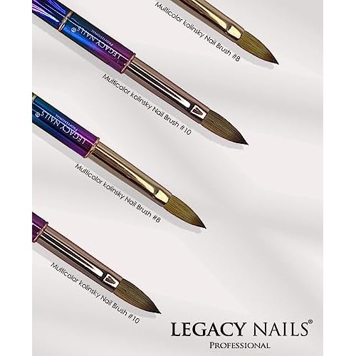 Legacy Nails Professional Multicolor Kolinsky Nail Brush #10 - Perfect For Sculpting Acrylic Nail Extensions Flexible bristles Light weight
