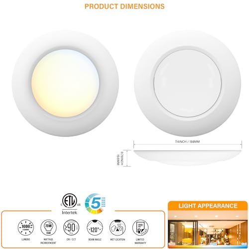 8 Pack JULLISON 6 Inch LED Low Profile Disk Lights with Dusk to Dawn Sensor, 5CCT White, 1000LM, Non-Dimmable, ETL Shower Rated