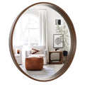 WallBeyond 28-Inch Round Wall Mirror with Wood Frame - Walnut Finish, Modern Home Decor for Bathroom Living Room Bedroom Entryway (Variation: Walnut / 28"L x 28"W)
