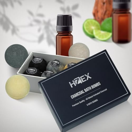 Activated Charcoal Bath Bombs for Men - Detox & Relaxation, 6-Pack with 3 Scents - Sealed Aromatherapy, Vegan Skincare
