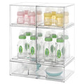 Baby Bottle Organizer Stackable, Acrylic Storage Drawers 5 pack with Non-Slip Pads, Pull-Out Drawers for Baby Bottle, Pump Parts, Pantry, Vanity Countertop (4.4" and 7.6" Tall and 12.1" Wide)