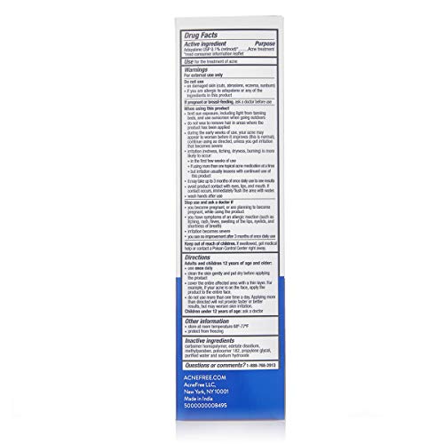 AcneFree Adapalene Gel 0.1% | 1.6 oz Daily Topical Acne Treatment