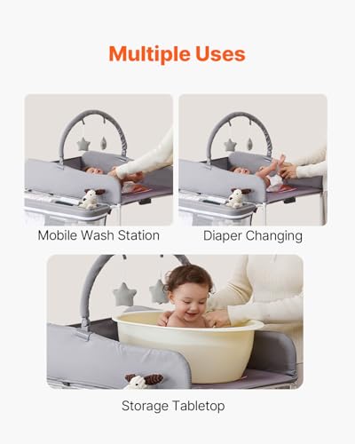 VEVOR Baby Changing Table Foldable Diaper Station with Storage & Adjustable Height - Light Gray