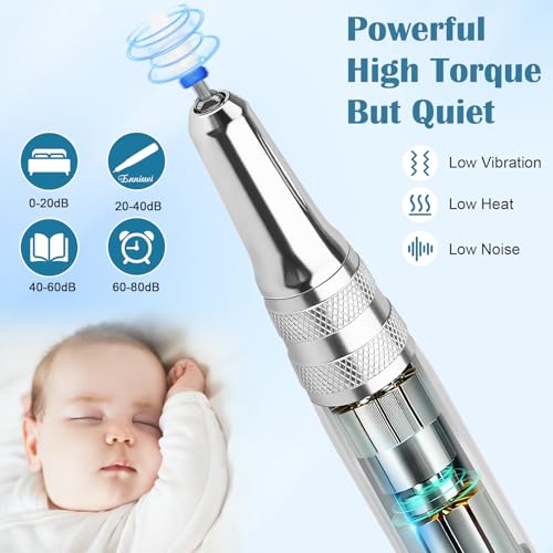 Nail Drill Professional 35000RPM, Cordless Electric Nail File Drills para U?as, Portable Rechargeable E File 7 Bits Manicure Pedicure Kit for Acrylic Nails Gel Remover Salon Home Tools, White
