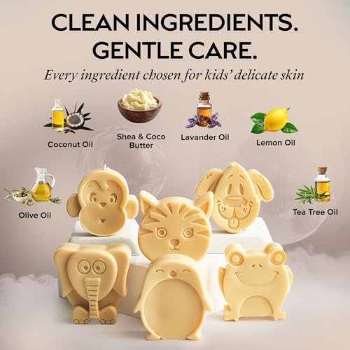 Kids Animal-Shaped Bath Soap Bars - Natural Handmade 6 Pack for Children