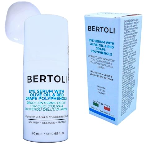 BERTOLI Firming Eye Serum for Wrinkles, Dark Circles & Puffiness ? Under Eye Anti-Aging Serum with Hyaluronic Acid, Olive Oil, Chamomile & Red Grape Polyphenols ? Made in Italy