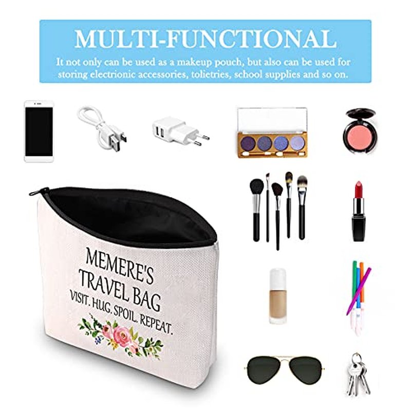 GJTIM Memere Travel Gift Zipper Pouch Makeup Bag Birthday Gift for Grandma (Memere's Travel Bag)