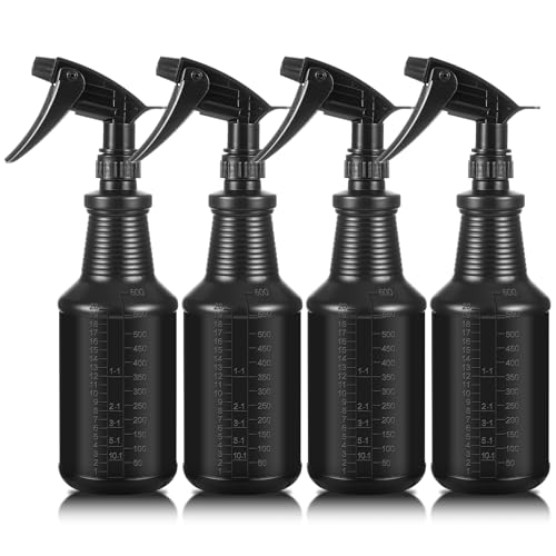 4 Pcs Black Plastic Spray Bottles 24 Oz Empty Spray Bottles Clear Refillable Container with Adjustable Head Sprayer and Stream Leak-Proof Sprayers for Water, Essential Oils, Hair, Cleaning Products