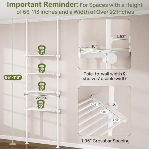 ALLZONE White Tension Mount Over The Toilet Storage Shelf – No-Drill, Slim Design
