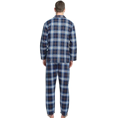 GLOBAL Men's Pajamas Sets 100% Cotton Flannel Sleepwear Long-Sleeve top & Bottom