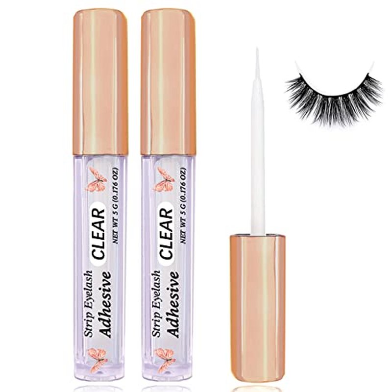 False Eyelash Glue Super Strong Hold Clear Eyelash Adhesive Waterproof Lash Glue Latex-Free Suitable for Sensitive Eyes (2 Pack Clear)