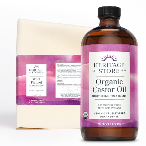 Organic Castor Oil Pack Wrap Kit for Abdomen & Joints - 16oz with Wool Flannel Cloth