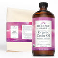 Organic Castor Oil Pack Wrap Kit for Abdomen & Joints - 16oz with Wool Flannel Cloth