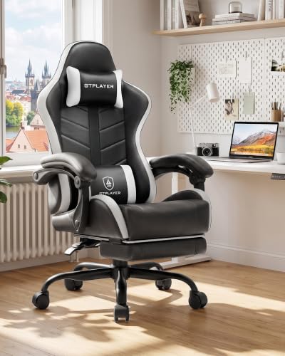 GTPLAYER Gaming Chair for Adults with Footrest - Pearl White, Variation 08