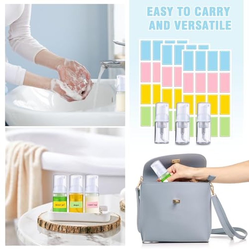 50 Pcs Foam Pump Bottle 1 oz Small Size Mousse Foam Soap Dispenser,Clear Plastic Empty Refillable Mini Foam Pump Bottle for Face Wash Shampoo Skin Care with 160 Labels£¨30 ml£©