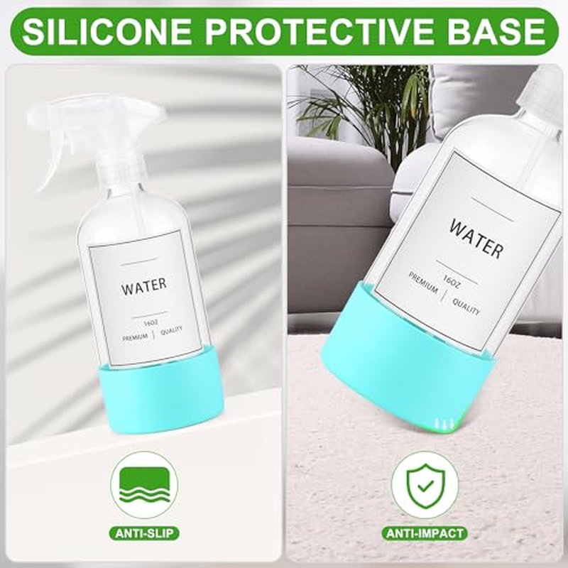3Pcs empty glass spray bottle with Silicone Sleeve and label, 16 ounce reusable spray bottle, adjustable nozzle,for cleaning solutions, essential oils, hair, pets, plants, etc.