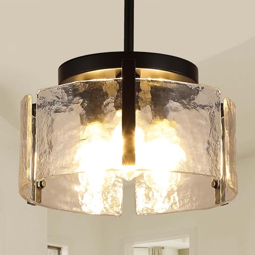 3 Light Black Modern Farmhouse Chandelier Pendant for Dining Room, Adjustable Glass Shade