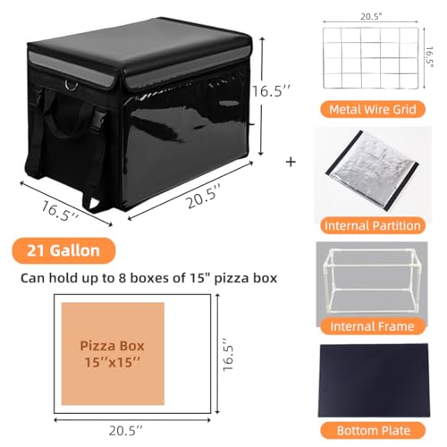 TooCust XXXL Insulated Food Delivery Bag Black 20.5 x 16.5 x 16.5 inches - Waterproof & Foldable Commercial Pizza Bag with Divider
