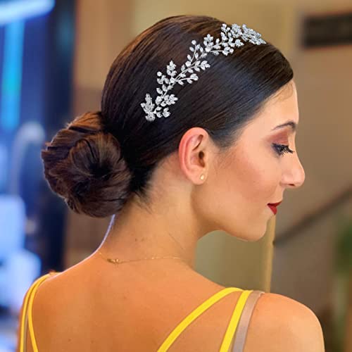Jorsnovs E-Silver Bridal Headpiece with Cubic Zirconia for Wedding & Special Occasions