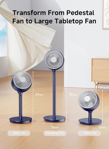 Standing Pedestal Fan with Remote, 12 Speeds, Quiet DC Motor, 9-Inch Blade, Adjustable Height