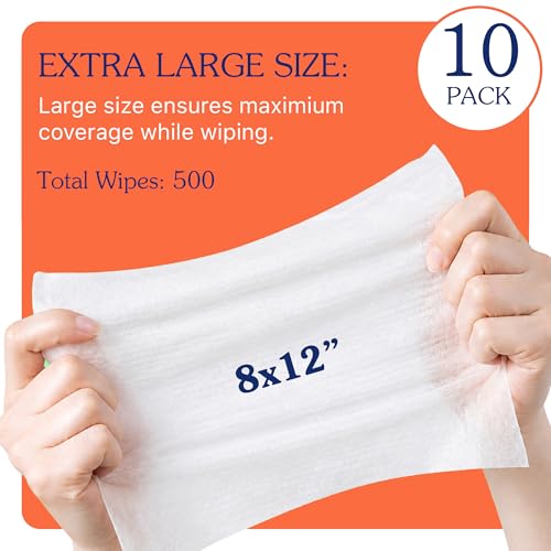 Adult Disposable Washcloths Pack of 10 - Extra Large, Plant-Based, Ultra Soft for Elderly & Incontinence Care