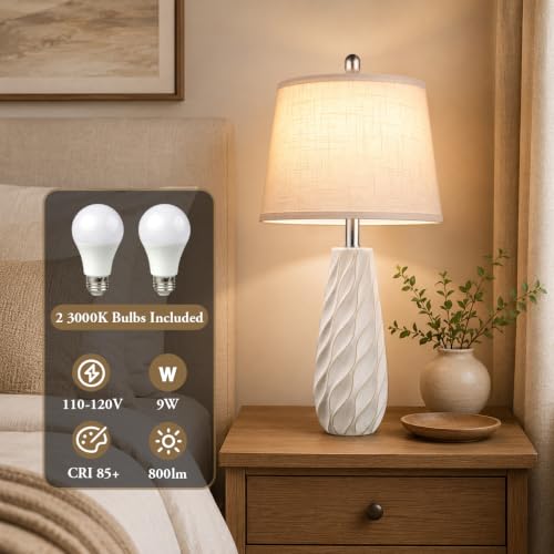 27-Inch Ceramic Table Lamps Set of 2 with Bulbs - White Coastal Modern Design