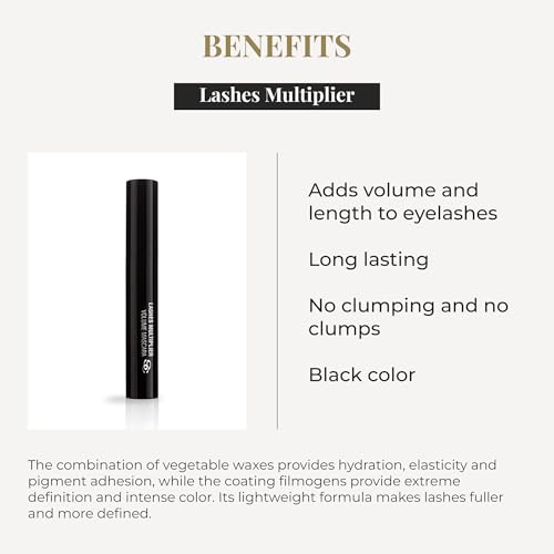 SALERM - Mascara - Lashes Multiplier - 9 ml - Adds Volume and Length to Lashes - Long-Lasting - No Clumping or Flaking - Humidity-Resistant - Black Color
