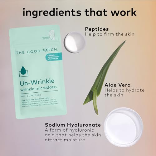 The Good Patch Un-Wrinkle Microdart Anti Wrinkle Patches for Crow¡¯s Feet and Between Eyes, Made with Sodium Hyaluronate, Aloe Vera, Peptides, Clinically Proven (16 Total Microdart Patches)