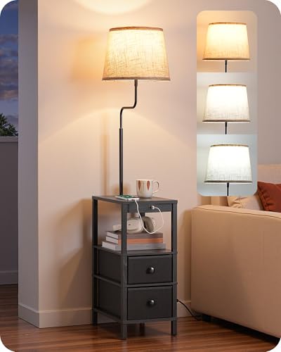EDISHINE Black Floor Lamp with Table and USB Ports - Dimmable & Remote Control