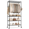 Black Rolling Clothes Rack with 4 Adjustable Shelves - Heavy Duty Portable Closet Organizer