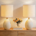 Ceramic Table Lamps Set of 2 - Cream Linen Shade, 17.7 Inch - Living Room & Bedroom Decor