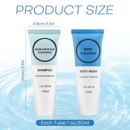 Travel Size Shampoo and Body Wash Bulk, Individually Wrapped Hotel Mini Shower Gel and Small Men Women Cleansing Toiletries Amenities for Hotel/Vacation/Homeless 1 oz (3.7inch, Count, 20)