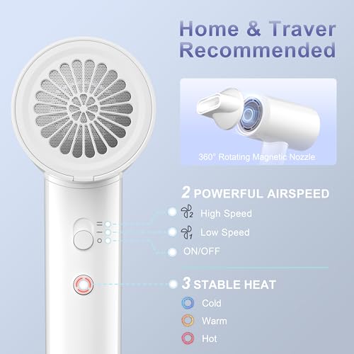 White US-Size Ionic Hair Dryer with Fast Drying & Low Noise - Lightweight & Travel-Friendly