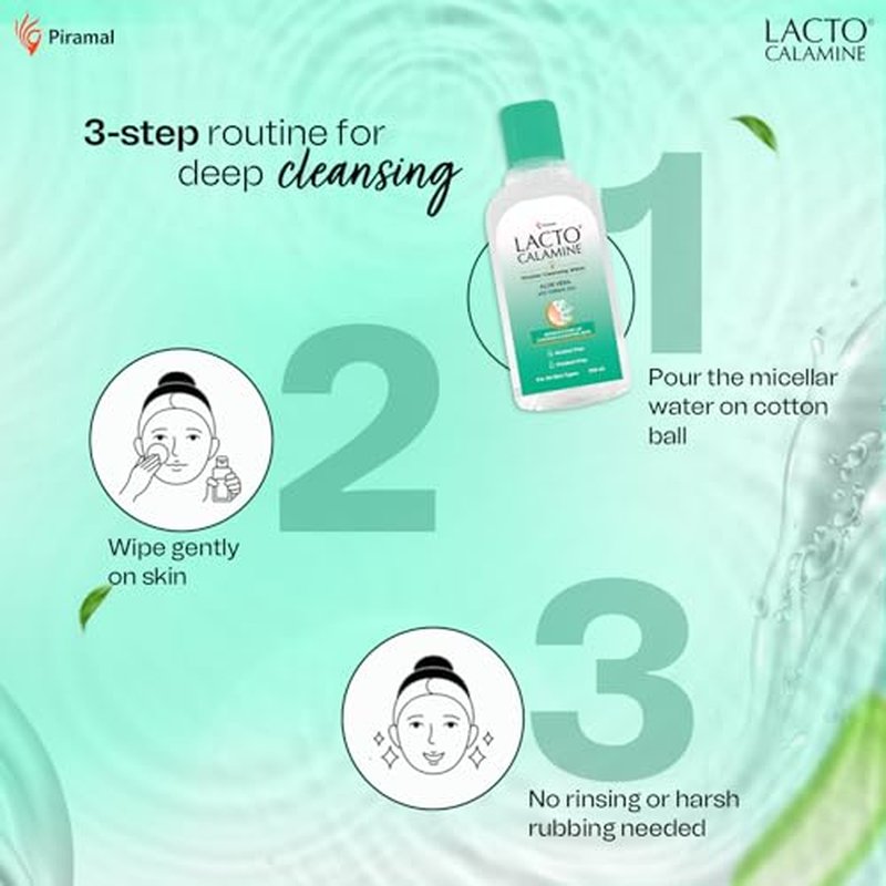 Lacto Calamine Micellar Water Makeup Remover with Aloe Vera, Green Tea and Niacinamide ? 3.38 fl oz (100 ml)
