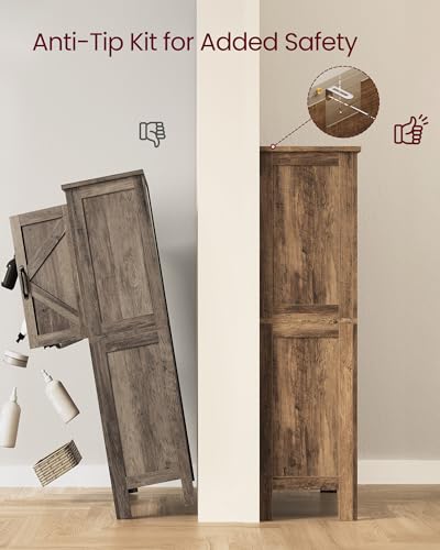 VASAGLE Farmhouse Storage Cabinet with 4 Barn Doors, Adjustable Shelves, Honey Brown, 11.8 x 23.6 x 43.3 inches