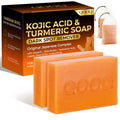 QOOQ Turmeric Kojic Acid Soap for Dark Spots Remover ? Facial Cleansing Bar with Vitamin C, Retinol, Collagen, Vitamin E, Glycerin, Shea Butter & Castile Olive Oil ? Soap for Women & Men (120g x 2)