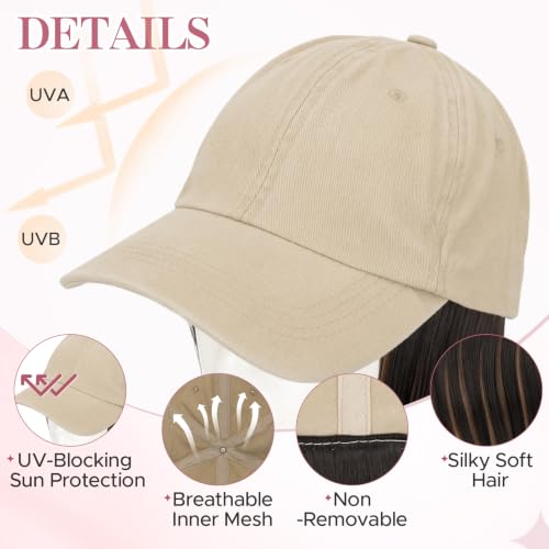 SEGOHAIR 6 Inch Baseball Cap Wig for Women Dark Brown & Blonde Mix Adjustable Synthetic Hair Extensions