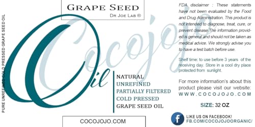 Grapeseed Oil - Pure Cold Pressed Vegan Body & Face Moisturizer 32 oz - Unrefined Non-GMO