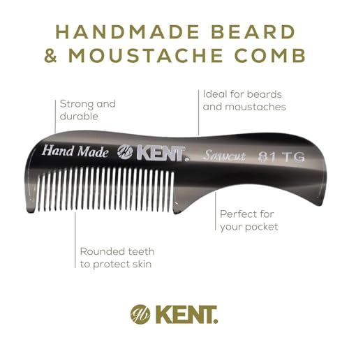 Kent A 81T Bundle X-Small Gentleman's Beard and Mustache Pocket Comb, Fine Toothed Pocket Size for Facial Hair Grooming and Styling. Saw-cut of Cellulose Acetate, Hand Polished. Hand-Made in England