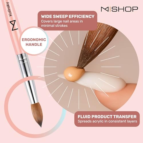 Professional Acrylic Nail Brush - Size #8 Kolinsky Pink Nail Art Brush