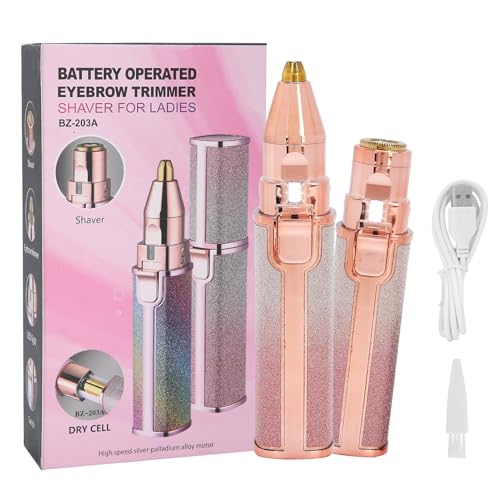 Eyebrow & Facial Hair Removal for Women, 2 in 1 Rechargeable Nose Hair & Eyebrow Trimmer, Portable Shaver with LED Light, Painless Facial Hair Trimmer for Eyebrows Lips Chin Body Peach Fuzz