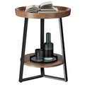 Round End Table with Storage Shelf - Brown 2-Tier Farmhouse Nightstand